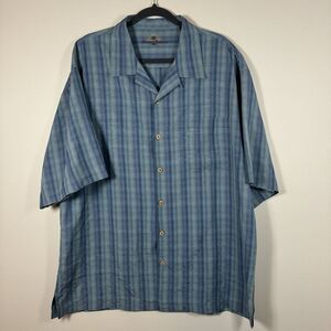 Tommy Bahama XLarge Blue Green Stripe 100% Silk Short Sleeve Button Up Shirt‎